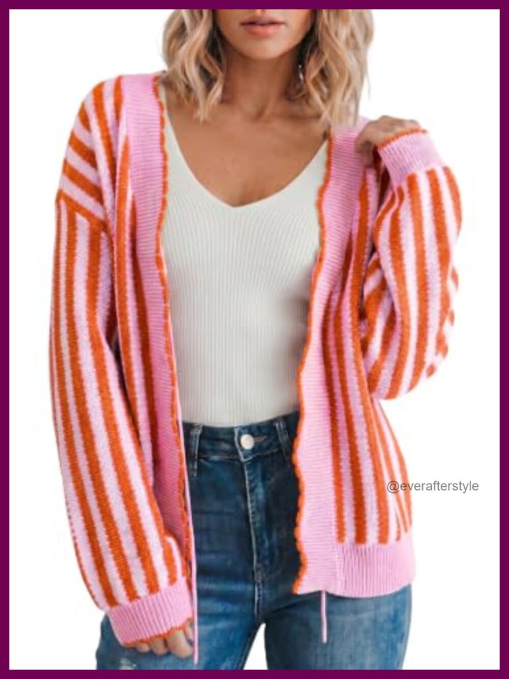 Striped Cardigan Sweater Womens Acrylic Cotton Knit Open Front Tie Long Sleeve
